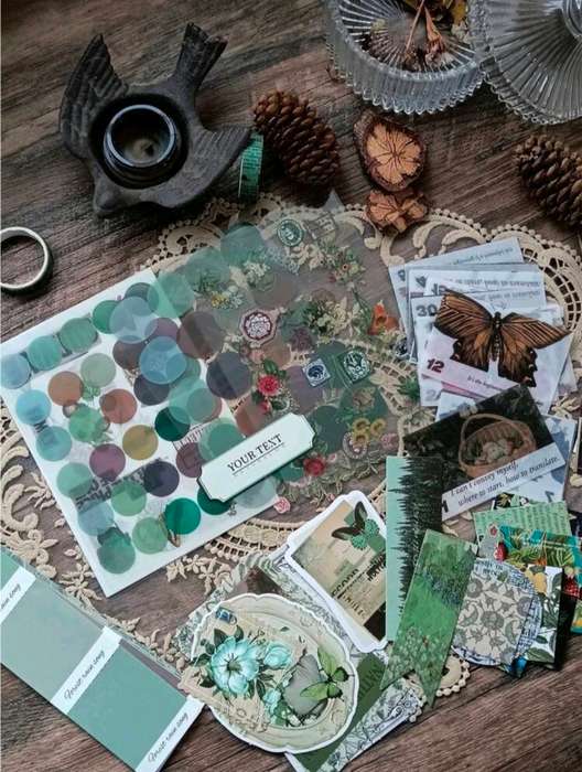 91 Pcs DIY Green Scrap Booking Set