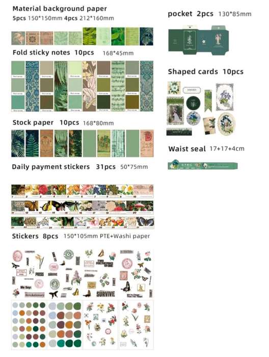 91 Pcs DIY Green Scrap Booking Set