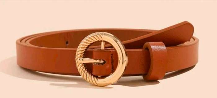 Thin Brown Belt with Round Buckle