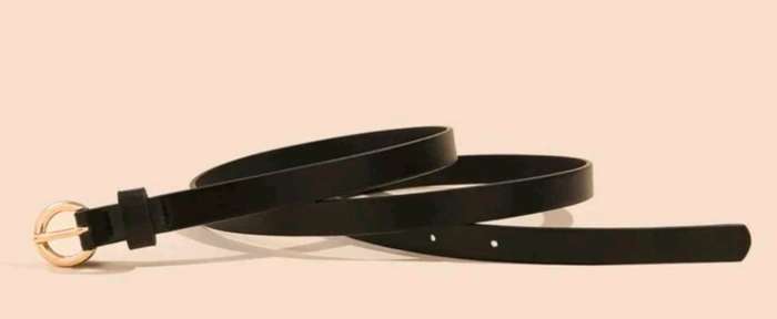 Thin Black Belt with Round Buckle