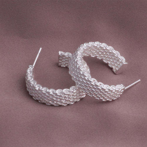 Genuine 925 Sterling Silver Round Mesh Ear Studs