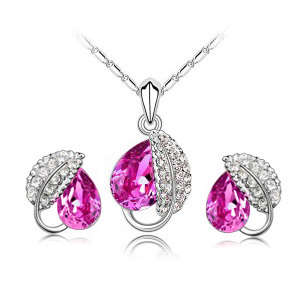 White Gold Plated Leaf Crystal Jewelry Set with swarovski element.