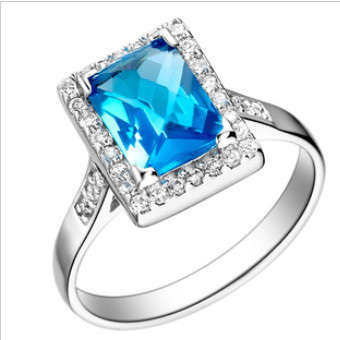 GENUINE 925 SILVER, Genuine Austria Crystal SAPPHIRE RING SQUARE
