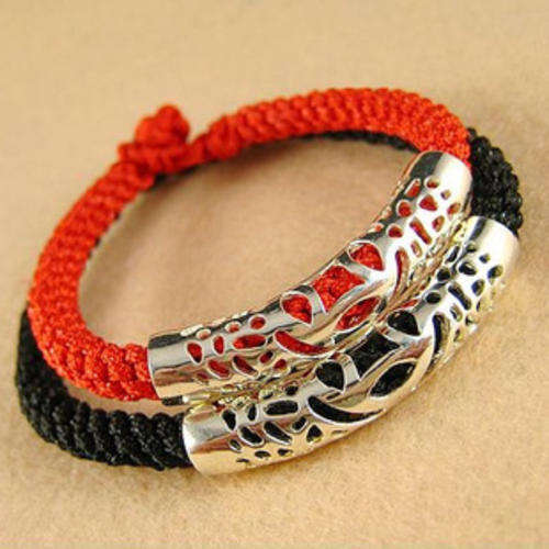 Thread Weaved Bracelet,925 Sterling Silver Tube,3 X Platinum Plating