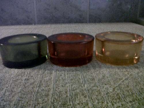 small glass candle holders - variety of colours-price for all 8