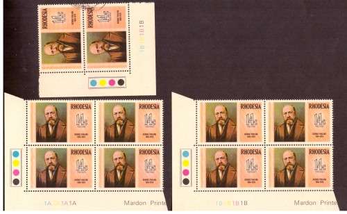 Rhodesia 1974 issue .G.Pauling. 2 good blocks 1A 1B hinge on margin.