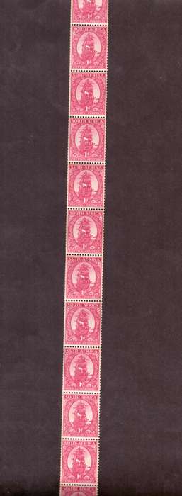 UNION 0f South Africa 1943 issue 1d Coil stamps in roller over 300 stamps.SACC #105b