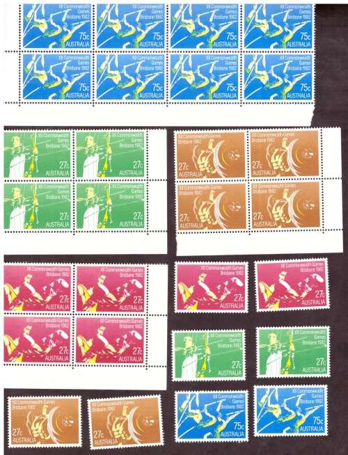 Australia .Scott cat. 842-845. 1982 issue.  MNH in corner blocks and gutter blocks.