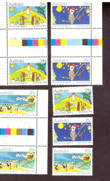 Australia .Scott cat. 882-884. 1983 issue.  MNH.  gutter blocks.