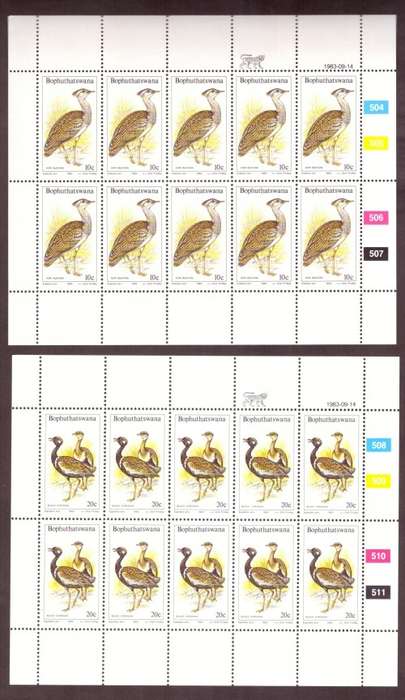South Africa Bophuthatswana 1983 issue Birds, mini sheets.