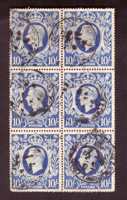 GB1939  George VI. Block of 6,  10/ used.