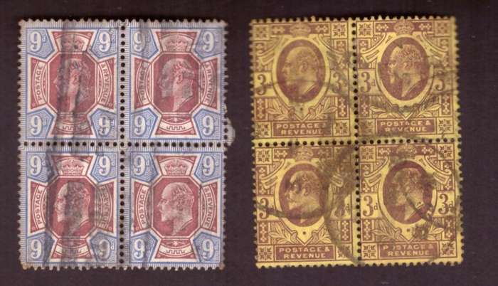 GB  1902  Edward VII. Blocks 9d-3d  used.