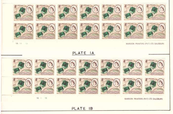 Rhodesia  1967  issue. SACC #148. PL 1A  1B.  Hinge on margin. control blocks and imprint.
