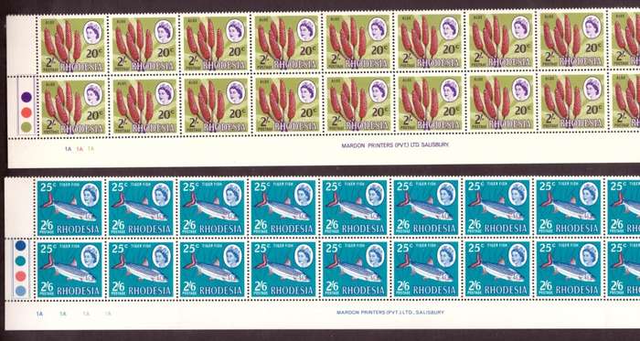 Rhodesia  1967 Dual Currency issue. SACC #167-168-169-170. Imprint and control blocks  4.