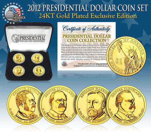 2012 U.S. MINT 24K GOLD PRESIDENTIAL $1 DOLLAR COINS w/BOX *COMPLETE SET OF 4*