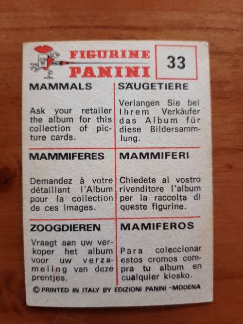 Figurine Panini Mammals Sticker #33 (1978)