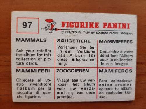 Figurine Panini Mammals Sticker #97 (1978)