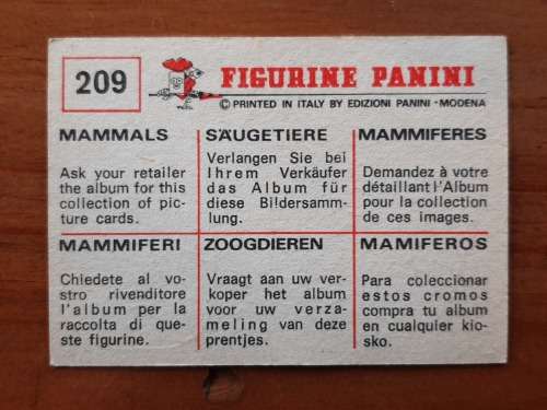 Figurine Panini Mammals Sticker #209 (1978)
