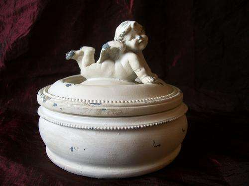 STUNNING LITTLE RUSTIC BABY ANGEL TRINKET BOX!