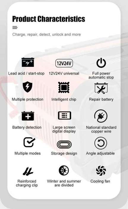 100W 7 stage 12v/24v battery charger