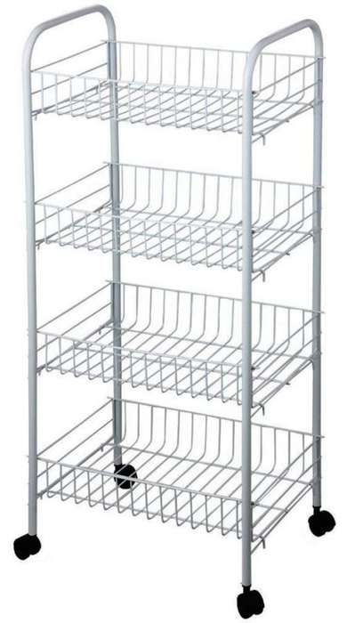4 Tier Kitchen Trolley on Wheel Cart Vegetable Rack Fruit Basket Corner Shelf