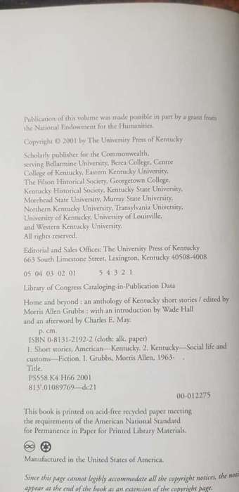 Home and Beyond, First Edition, by Morris Allen Grubbs An anthology of Kentucky short stories
