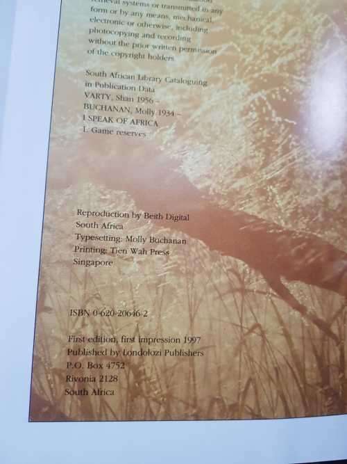 I speak of Africa, SIGNED AND INSCRIBED by the author Shan Varty
