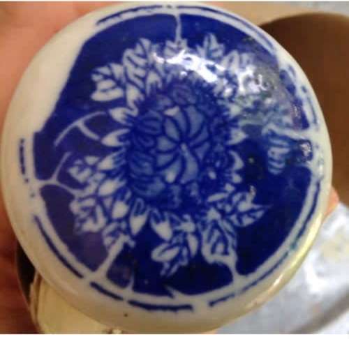 Oriental Asian scroll Blue and White porcelain roller Stamped