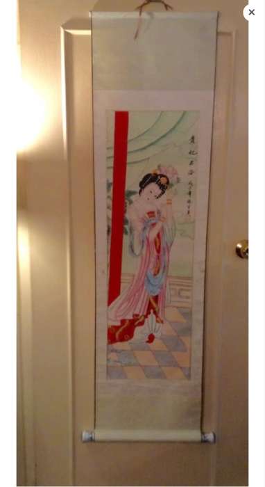 Oriental Asian scroll Blue and White porcelain roller Stamped