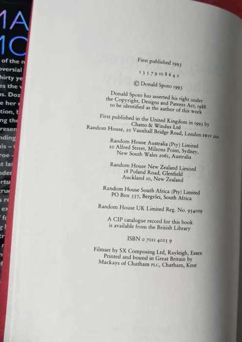 Marilyn Monroe, The biography by Donald Spoto, First Edition