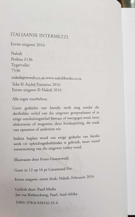 Afrikaans Italiaanse intermezzi - Reissketse SIGNED /GETEKEN Andre Pretorius eerste uitgawe