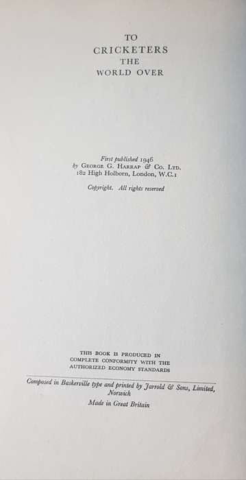 Lord's 1787 - 1945 by Sir Pelham Warner 1946 First Edition
