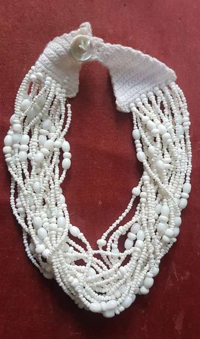 White Fourteen Layer Bead Vintage Necklace
