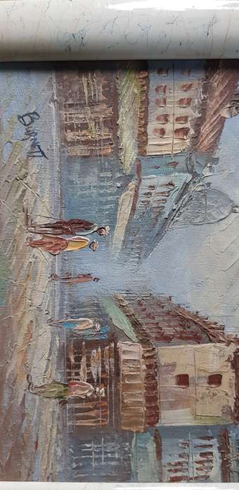 Caroline Burnett signed Parisian street scene Oil on Board