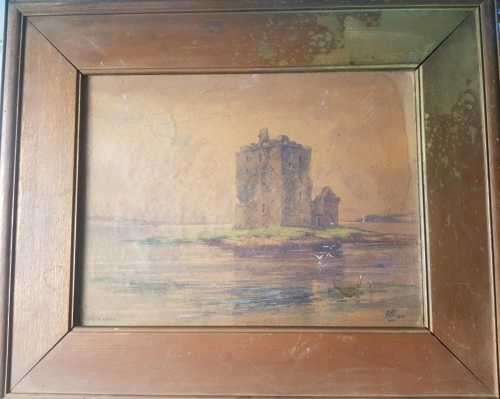 Rosyth Castle Watercolor circa 1901 signed !