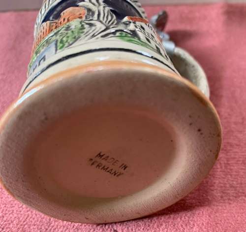 Vintage German Heidelberg ceramic beer mug with pewter lid