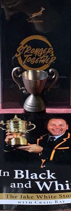 Springboks in Black and White Signed Copy & Springboks Notebook with Trophy