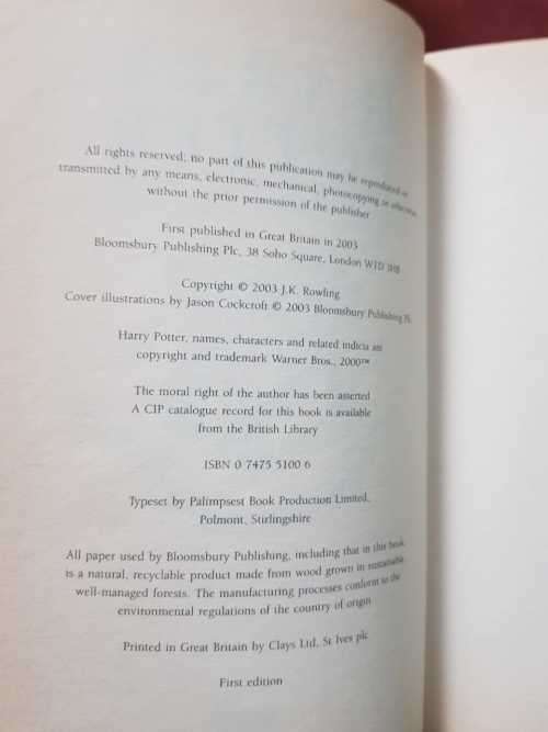 Harry Potter and The Order of The Phoenix First Edition