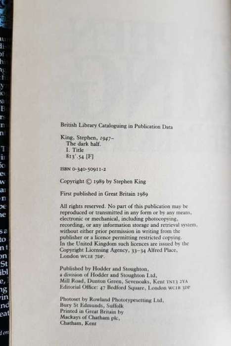 Stephen King The Dark Half First Edition hardcover