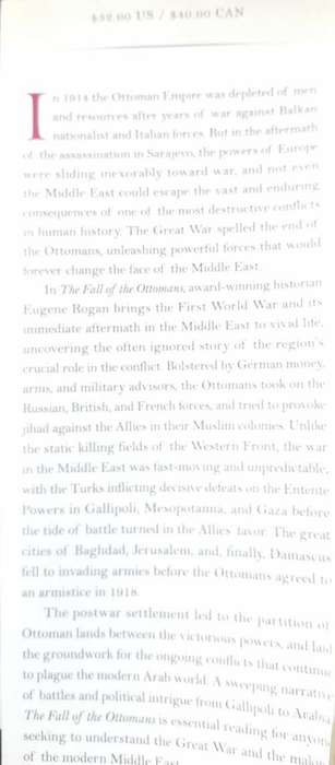 Ottomans WWI The Fall of the Ottomans by Eugene Rogan First Edition, hardcover
