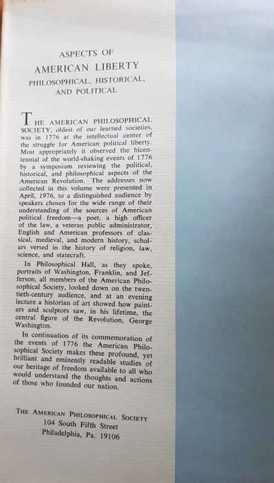 American Philosophical Society Aspects of American Liberty  Philosophical Historical and Political