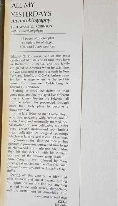 Edward G. Robinson All My Yesterdays An autobiography with Leonard Spigelgass