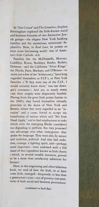 Americas Irish Rich Real Lace by Stephen Birmingham   By the author of Our Crowd