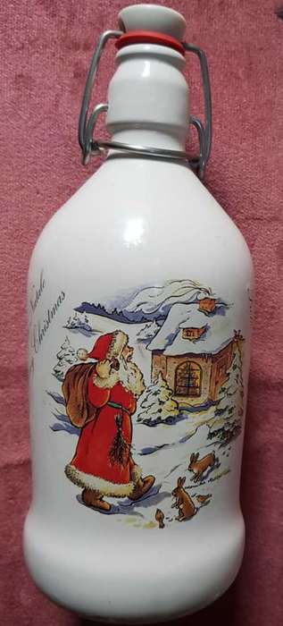 Christmas Decanter with handle and blue & white lid