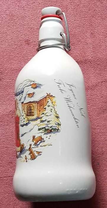 Christmas Decanter with handle and blue & white lid