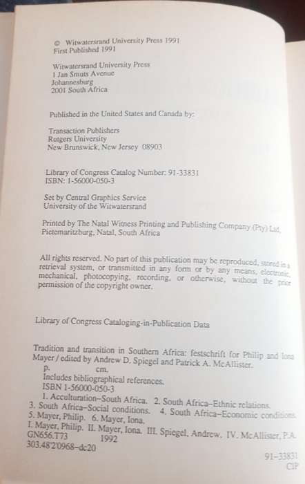 Tradition and Transition in South Africa: Festschrift for Philip and Iona Meyer