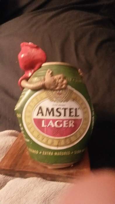 Clay model drinking from an ORIGINAL circa late 70s  Castle Larger can Rugby Transvaal