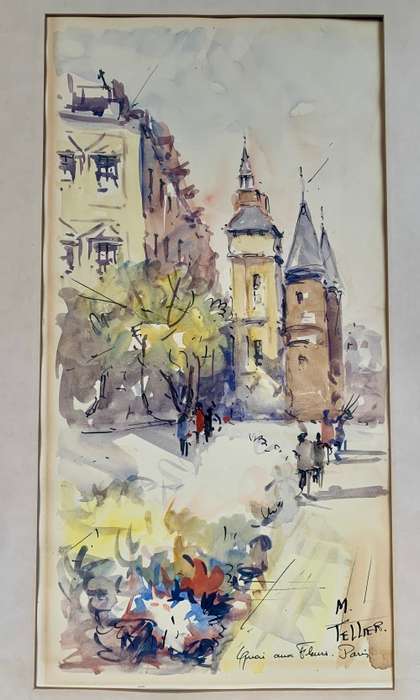 TELLIER WATERCOLOUR  Signed