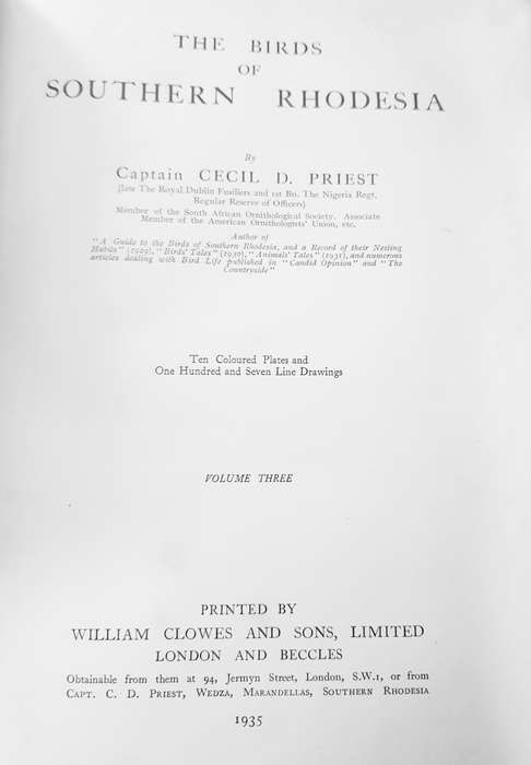 Birds of Southern Rhodesia Volume 3