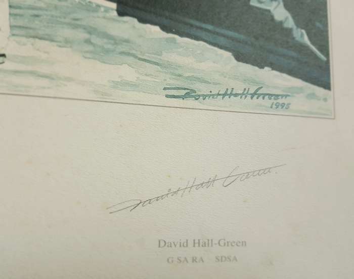 David Hall Green Signed Trains Lithograph